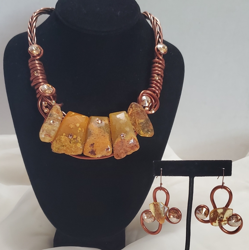 Copper & Stone Statement Earrings Necklace - image 1